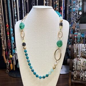 Chic Teal and Gold Beaded Necklace
